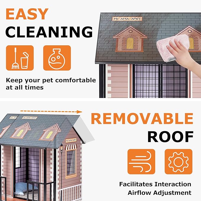 Heavy Duty Dog Crate for Small/Medium Dogs Indoor & Outdoor 33.4” Chew Proof Metal Dog Cage with Lockable Door & Removable Roof Elevated Design for Training Kennel