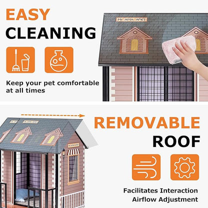 Heavy Duty Dog Crate for Small/Medium Dogs Indoor & Outdoor 33.4” Chew Proof Metal Dog Cage with Lockable Door & Removable Roof Elevated Design for Training Kennel