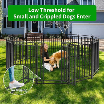 Dog Playpen Outdoor 16 Panels Heavy Duty Dog Fence 47" Height with Thick Pipe Anti-Rust with Doors Portable for RV Camping Yard, Total 36FT, 103 Sq.ft, Snowy Black