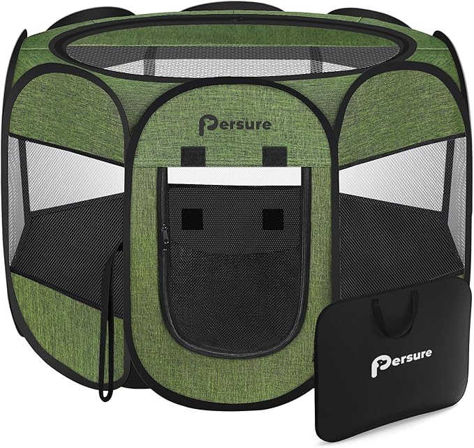 Dog Cat Playpen Indoor Outdoor for Puppy Pet Dogs Cat Recovery After Surgery, Dog Tent Crates Cage Indoor/Outdoor, Portable Pop Up Dog Kennel with Carrying Case for Travel (Premium Green, Medium)