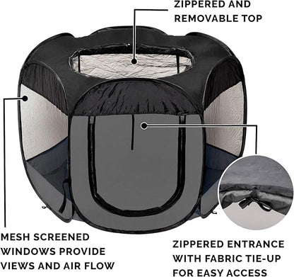 Furhaven Portable Dog Playpen Cat Tent, Pet playground/kennel foldable indoor outdoor zippered puppy crate - Gray, Small