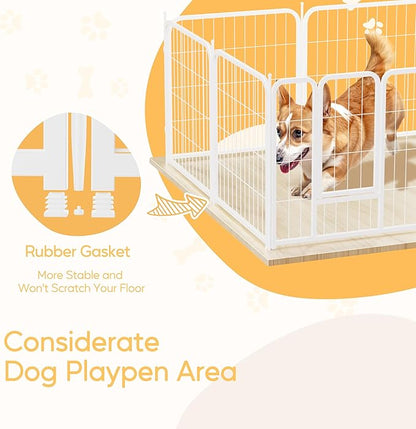 HealSmart Dog Playpen Indoor, Puppy Playpen Indoor for Yard, Camping, 24" Height 8 Panels Heavy Duty Dog Pen for Small/Medium Dogs, White
