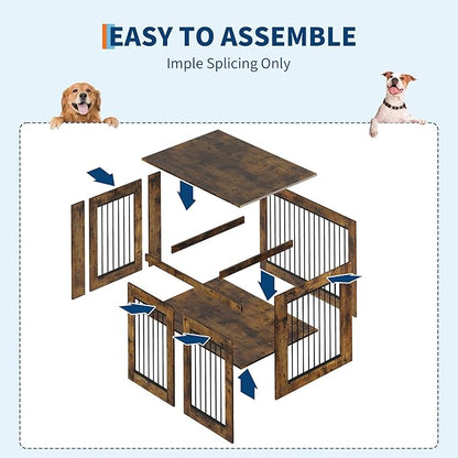 23.6" Dog Crate Furniture, Wooden Kennel with Locking Double Doors, Chew-Resistant Indoor Pet Cage End Table for Small Breeds, Brown