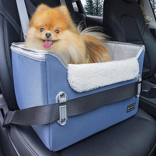 PETSFIT Small Dog Car Seat, Puppy Portable Dog Booster seat for Car with Clip-On Leash, Adjustable Straps Suitable for Small Pets Up to 25lbs (Navy Blue)