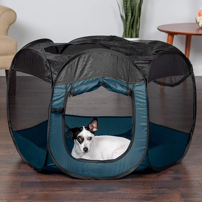 Furhaven Pop Up Playpen Pet Tent Playground - Sailor Blue, Medium