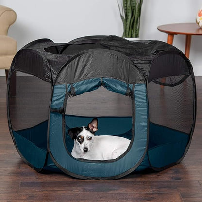 Furhaven Pop Up Playpen Pet Tent Playground - Sailor Blue, Medium