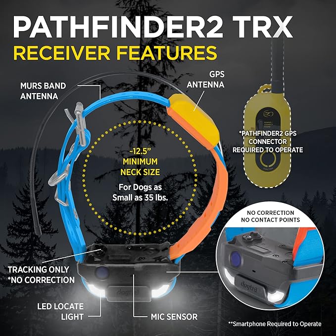 Dogtra Pathfinder 2 TRX Additional Receiver Dog GPS Tracker LED Light Orange Collar SmartWatch Compatible Rechargeable Waterproof Free Offline Maps No Subscription No Monthly Fee Smartphone Required