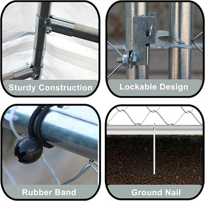 Outdoor Dog Kennel Dog Crate with Lockable Swing Gate,Water & UV Resistant Dog Enclosure Outdoor W/Pitched Roof,Heavy Duty Dog Pens Dog House Outside for Large Dogs,Gray(118"x 118")