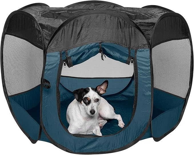 Furhaven Pop Up Playpen Pet Tent Playground - Sailor Blue, Medium
