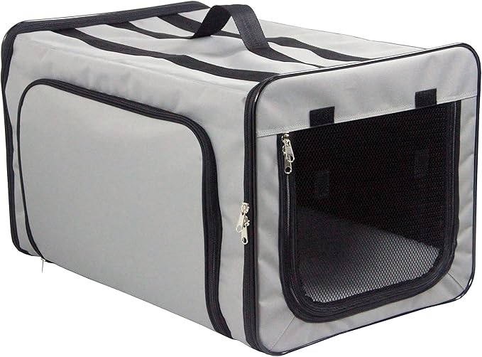 PET LIFE 'Capacious' Dual-Sided Expandable Spacious Wire Folding Collapsible Lightweight Pet Dog Crate Carrier House, Small, Grey