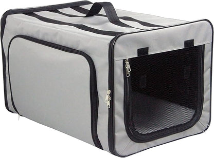 PET LIFE 'Capacious' Dual-Sided Expandable Spacious Wire Folding Collapsible Lightweight Pet Dog Crate Carrier House, Small, Grey