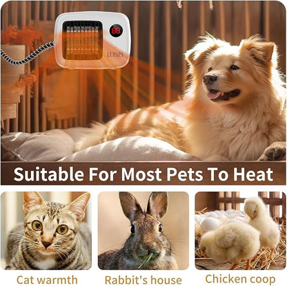 Thermostatic Dog House Heater with Anti-Bite Wires, Wall-Mounted Pet Heater with 2 Wind Speed Modes (300W/600W), Suitable for Pet House Stoves for Dogs Cats Chickens Hamsters