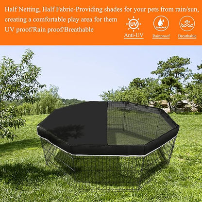 PJYuCien Dog Playpen Mesh Top Cover, Fits 32 Inch 8 Panels Regular Octagon Metal Exercise Pet Playpen, Adhesive Tape Connections, Black (Note: Cover Only, Fence Not Included)
