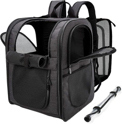 Apollo Walker Pet Carrier Backpack for Large/Small Cats and Dogs, Puppies, Safety Features and Cushion Back Support for Travel, Hiking, Outdoor Use (Black-Expandable)