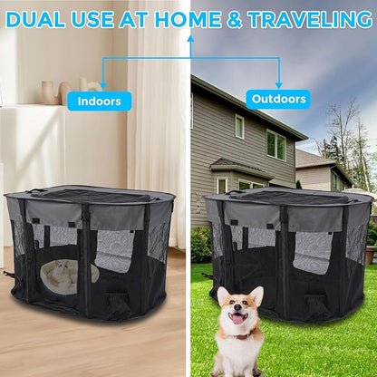 Portable Pet Dog Playpen Kennel Indoor, Foldable Puppy Playpen for Small Animals, Mesh Tent Crate for Travel, Camping, Home & Outdoor, Scratch Proof Dog Exercise Playground Equipment (Black, M, 1)