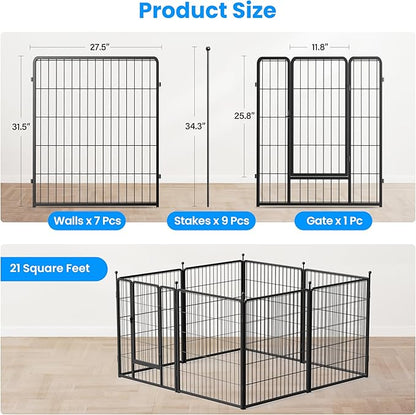 Simple Deluxe Dog Playpen Outdoor, Portable Dog Playpen for Travel, Camping, 32" Height 8 Panels Heavy Duty Dog Pen for Small/Medium Dogs, Black