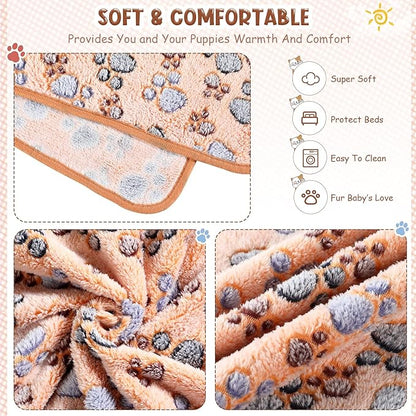 Tatuo 4 Pcs Dog Blanket Pet Puppy Blanket Puppy Teething Toys Paw Print Fleece Blanket for Pet Cat Soft Warm Sleep Mat Guinea Pig Cage Blanket(XXXX-Large(72 x 72 Inch),White, Coffee, Pink, Purple)