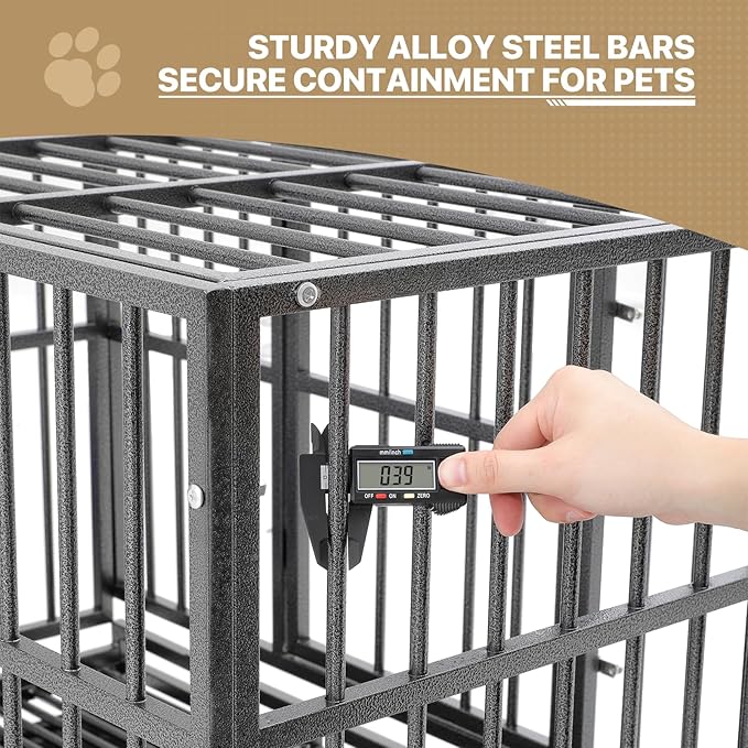 MoNiBloom Heavy Duty Dog Indestructible Crate with Lockable Wheels, Escape Proof Dog Kennel with Double-Door, Chew-Proof Pet Cage Indoor for Medium Dogs