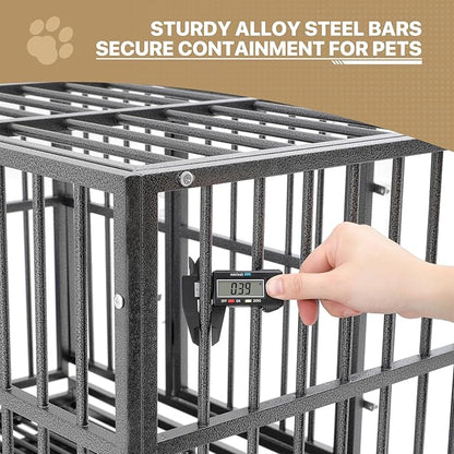 MoNiBloom Heavy Duty Dog Indestructible Crate with Lockable Wheels, Escape Proof Dog Kennel with Double-Door, Chew-Proof Pet Cage Indoor for Medium Dogs