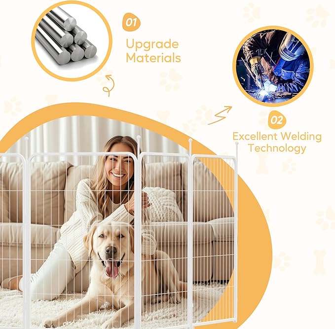 HealSmart Dog Playpen 40 Inch 8 Panels, Heavy Duty Metal Portable Pet Playpen Indoor Outdoor for Camping, Yard, RV, Garden Fence, Privacy Patio, White