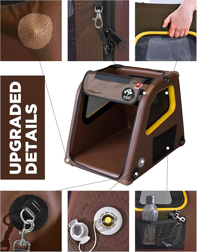 Collapsible Portable Soft Dog Crate-HIGHPI Inflatable Dog Travel Crate for Extra Small Dogs, Waterproof Dog Kennel Outdoor Indoor, Safety Foldable Dog Cage for Car Home, Dog Carrier 20"L x 26"W x 22"H