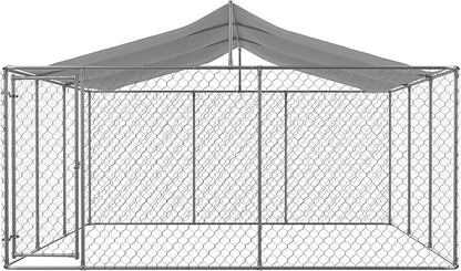 Outdoor Dog Enclosure Heavy Duty Dog Kennel House Mesh Outside Galvanized Chain Link Dog Run with Roof,Dog Cage Large Dogs Dog Pen Pet Kennel W/Waterproof Anti-UV Cover&Secure Lock for Large Dog