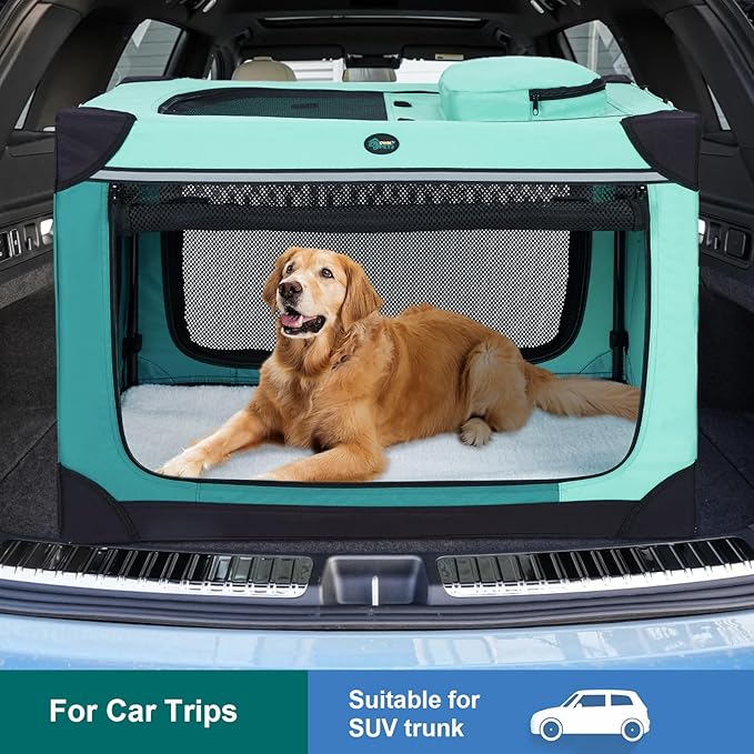 Ownpets Collapsible Dog Crate, 36 inch Portable Travel Dog Crate for Large Dogs, 4-Door Foldable Pet Kennel with Durable Mesh Windows & Double-Sided Soft Mat