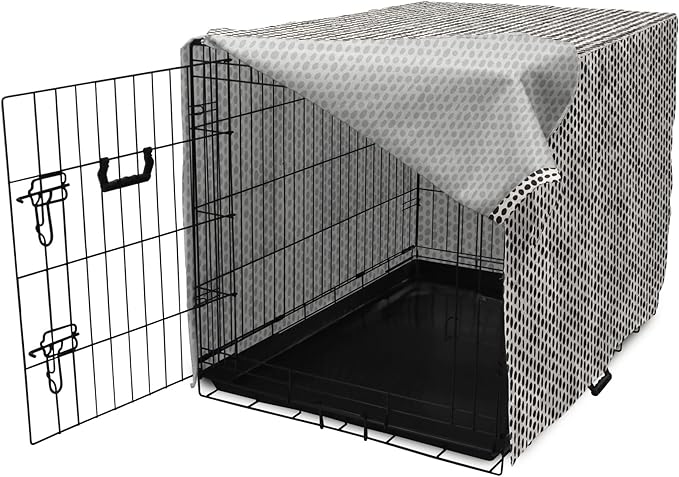 Lunarable Abstract Dog Crate Cover, Monochrome Grunge Pattern with Modern Round Shapes Print, Easy to Use Pet Kennel Cover for Cats & Medium Dogs, 24 Inch, Grey Charcoal