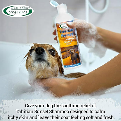 Tahitian Sunset Dog Shampoo - Pure Castile Soap with Essential Oils, Gentle & Conditioning Formula for All Coat Types, Suitable for Dogs 4 Weeks & Older, Mild Scent, 16 oz