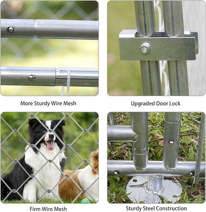 Large Outdoor Dog Kennel, 6.6 × 6.6 × 5FT Heavy Duty Dog Cage with Roof and Secure Locks, Spacious Dog Crate Fence for Dogs, Chicken Outside
