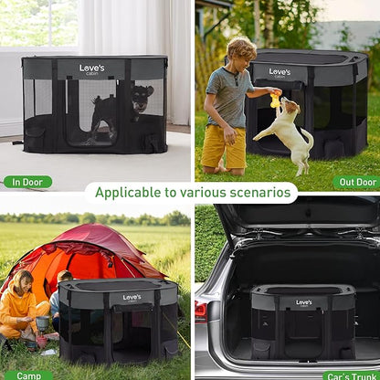 Love's cabin Pet Puppy Dog Playpen, Large Dog Tent Crates Cage Indoor/Outdoor, Portable Exercise Playpen for Cat, Foldable Pop Up Kennel with Carring Case (L, Grey)