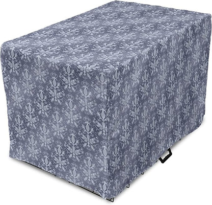 Lunarable Damask Dog Crate Cover, Medieval Repetitive Pattern with Flourish Ornaments, Easy to Use Pet Kennel Cover for Cats & Medium Dogs, 24 Inch, Purpleblue Ceil Blue
