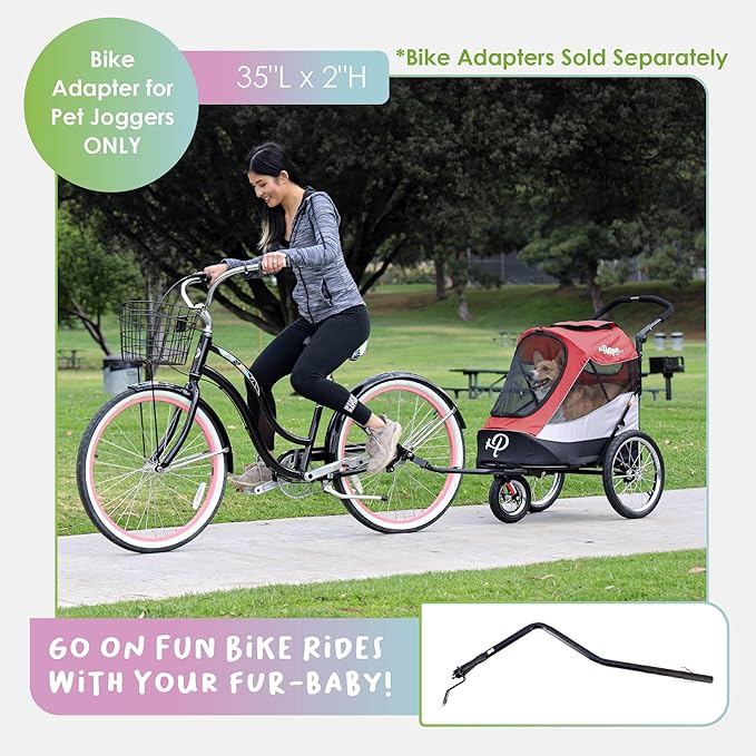 Petique Trailblazer Pet Jogger/Stroller, Bike Trailer, Shock Absorbing Bike Wheels, Large Entry Way, Peek-a-Boo Window, Small/Medium/Large Dogs, Cats and Pets, Supports up to 77LBS - Mars (Red)