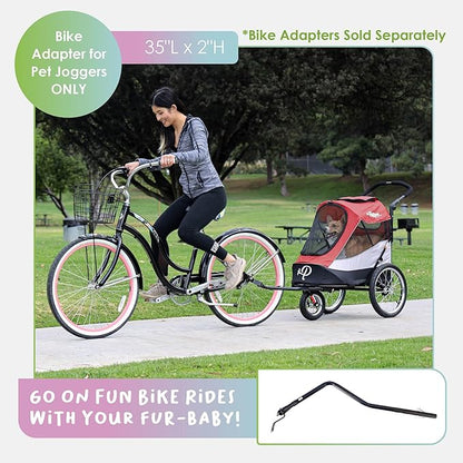 Petique Trailblazer Pet Jogger/Stroller, Bike Trailer, Shock Absorbing Bike Wheels, Large Entry Way, Peek-a-Boo Window, Small/Medium/Large Dogs, Cats and Pets, Supports up to 77LBS - Mars (Red)