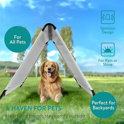 Navaris Triangle Dog Shade Shelter - UV Protected & Waterproof Outdoor Canopy for Pets - Sturdy Pop Up Tent with Cooling White Fabric - Ideal Sun Shelter for Dogs or Cats