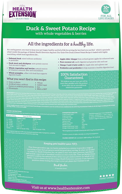 Health Extension Grain Free Duck & Sweet Potato Dry Dog Food (4 lb / 1.81 kg) - Lean Protein Formula with Turmeric & Antioxidants for Healthy Skin & Digestion (Pack of 6)