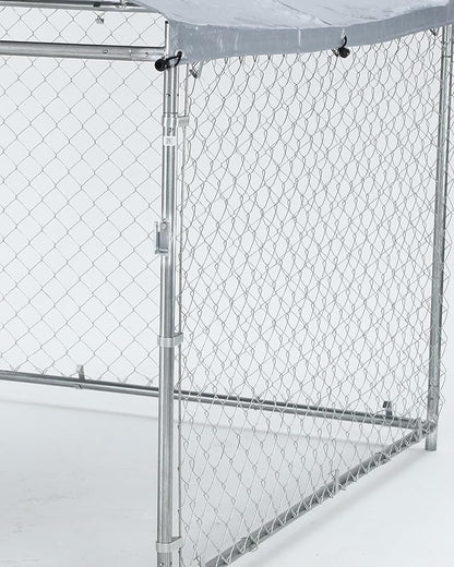 Large Outdoor Dog Kennel, 6.6 ×6.6×5.6FT Dog House, Enclosure with UV-Resistant Waterproof Cover, Dog Cage Outside with Galvanized Chain Link, Safe Lock for Yard