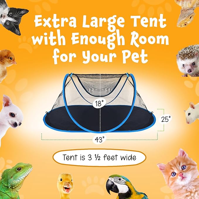 Evergreen Pet Supplies [2 Pack] Extra Large Animal Play Tent for Cats, Dogs, Lizards & Other Small Animals - Pet Enclosures w/Stakes & Carry Bag - Portable - Pop Up Pet Playpen - Breathable Mesh Tent