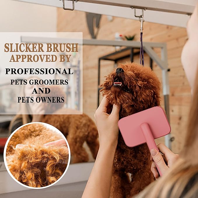 Slicker Grooming Brush for Poodles, Goldendoodles and Long-Haired Dogs - Soft Pins for Thick, Fluffy Fur Grooming and Shedding Control (Large)
