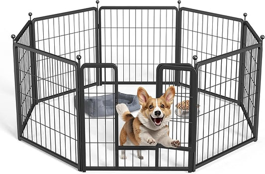 HealSmart Dog Playpen Indoor, Puppy Playpen Indoor for Yard, Camping, 24" Height 8 Panels Heavy Duty Dog Pen for Puppies/Small Dogs, Black