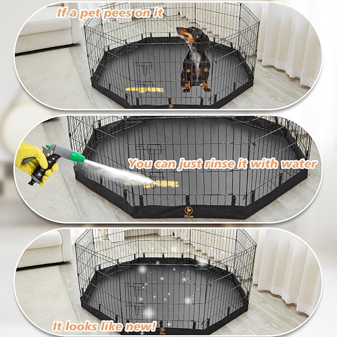 PJYuCien Dog Playpen Bottom Pad,Fits 24 Inch 8 Panels Regular Octagon Metal Exercise Pet Pen,Elastic Buckles Connections,Black (Note:Only Bottom,Fence Not Included)