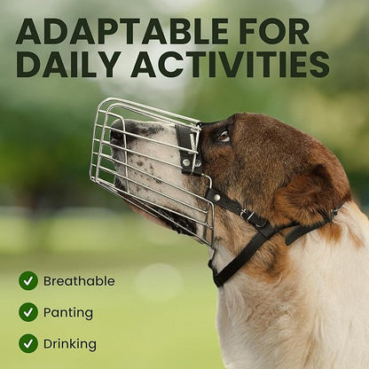 BRONZEDOG Dog Muzzle Wire Basket Metal Mask for Small, Medium and Large Dogs, Breathable, Dog can Drink, Adjustable, Padded, Training, Prevents Biting (Size 7: Alabai & Maremma)