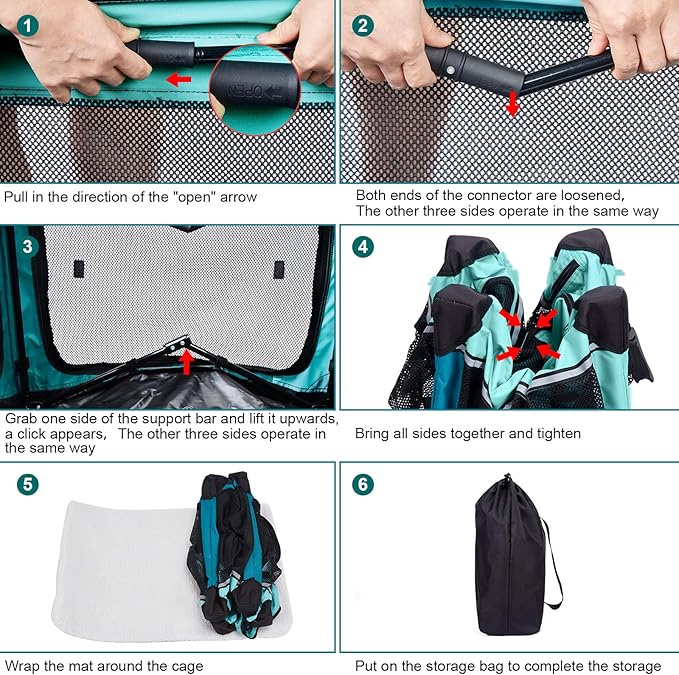 Ownpets Collapsible Dog Crate, 36 inch Portable Travel Dog Crate for Large Dogs, 4-Door Foldable Pet Kennel with Durable Mesh Windows & Double-Sided Soft Mat