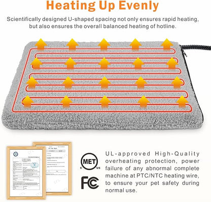 Heated Cat Bed, 11 Adjustable Temperature Pet Heating Pad Indoor for Dogs Cats Heating Mat with Timer, Auto Power Off, Electric Pet Heating Pad for Cat House (Grey, L(35" x 24"))