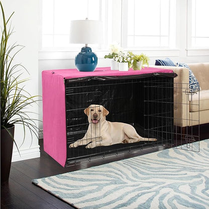 Deblue Heavy-Duty Dog Crate Cover, Privacy Pet Kennel Cover Universal Fits for 42 Inches Wire Cage, Polyester Crate Cover Fit for 1 2 3 Doors Crate (Pink)