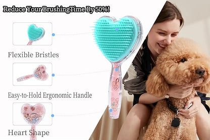 Heart-Shaped Puppy Brush ， Soft Dog Brush - Gentle Grooming Brush for Small Dogs, Perfect for Yorkie, Shih Tzu, Maltipoo ，Dog Hair Remover Brush (Fluorescent color)