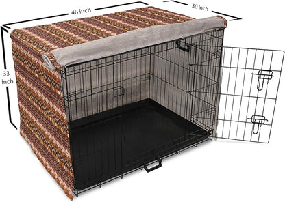 Lunarable Aztec Dog Crate Cover, Ornate Rich Motifs in Autumn Colors Geometric and Floral Design Old Tribal, Easy to Use Pet Kennel Cover for Medium Large Dogs, 48 Inch, Orange Yellow Blue