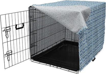 Lunarable Yellow and Blue Dog Crate Cover, Portuguese Traditional Tiles Abstract Mosaic Floral Swirl Motifs, Easy to Use Pet Kennel Cover for Medium Large Dogs, 48 Inch, Blue Orange Yellow