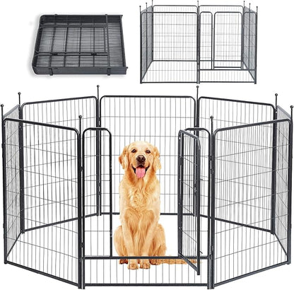 Dog Playpen,32/40/45 Inch Height in Heavy Duty, Folding Indoor Outdoor Anti-Rust Dog Exercise Fence, Portable Pet Playpen with Door for Large Medium Small Dogs and Pet (8 Panels, 40 Inch) Silver