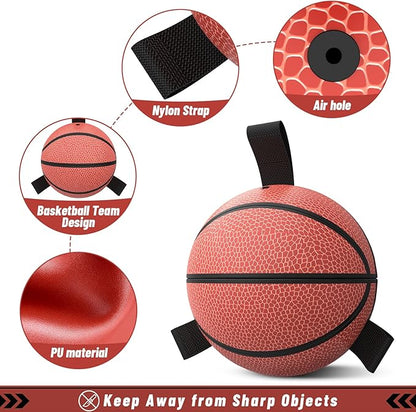 QDAN Dog Ball Basketball Toys - Balls for Dogs with Straps, Dog Toys for Tug of War, Dog Water Toy Pool Toys for Small Medium Dogs, Dog Birthday,Red(6 Inch)